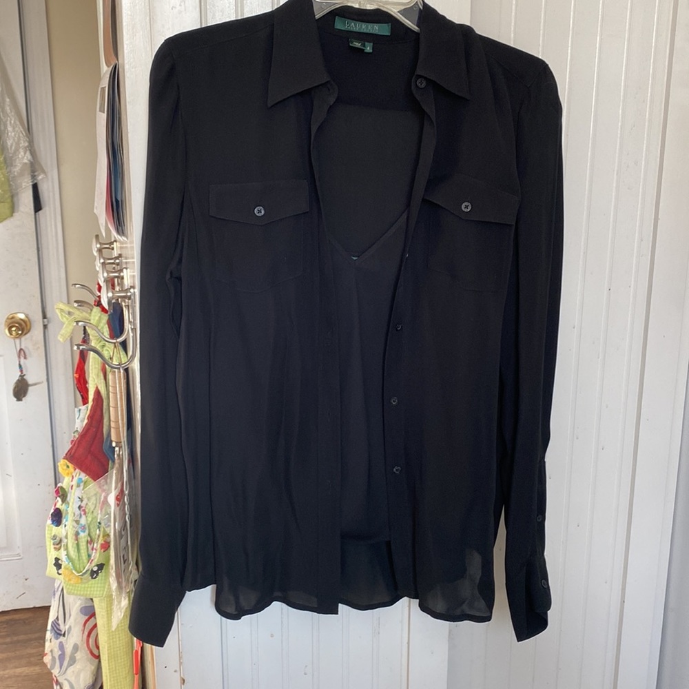 Shear Tailored  Silk Lauren by Ralph Lauren Tailored  Blouse with Poly Camisole